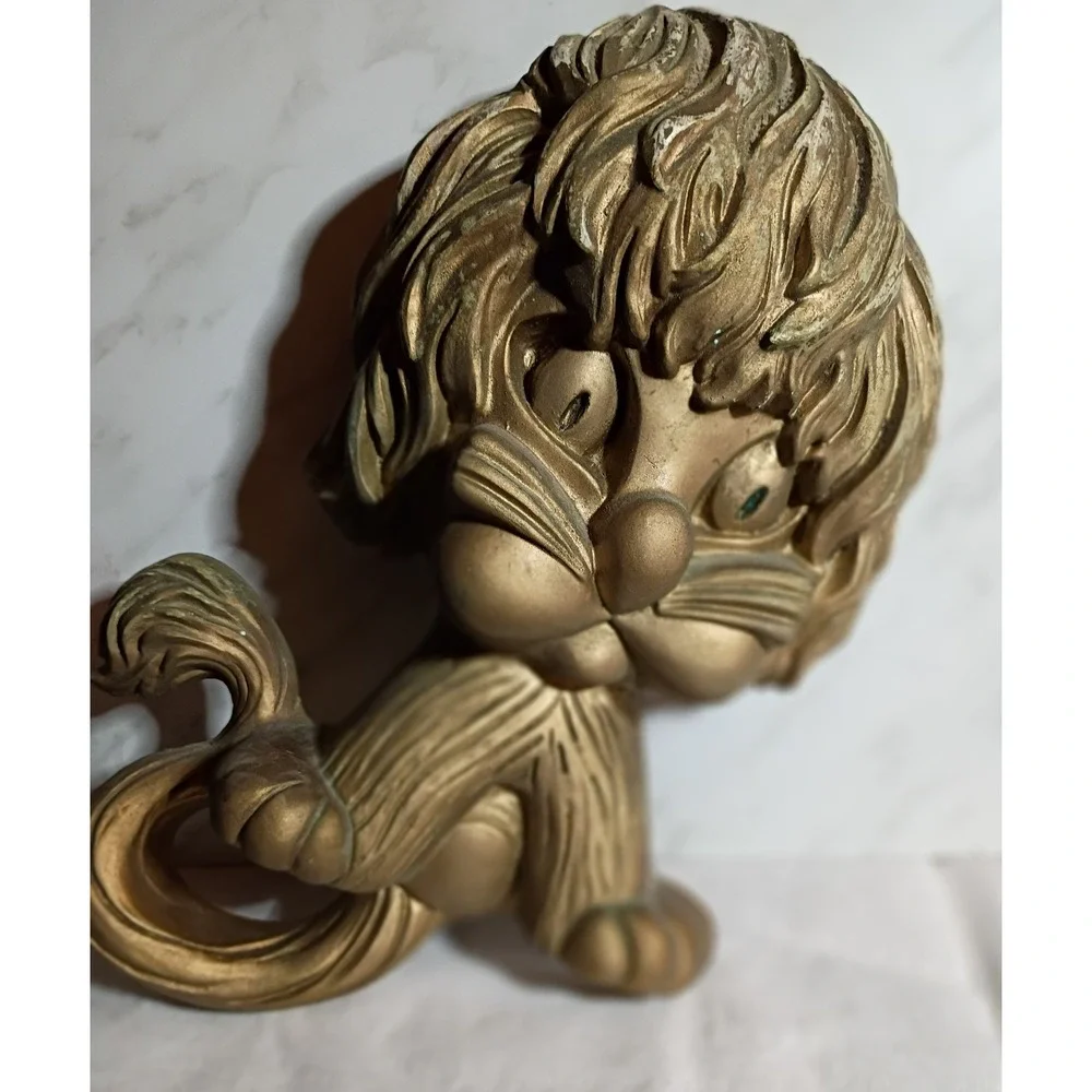 Vintage Homco Lion Cub Wall Plaque Gold Syroco Nursery Decor 8.5 Inch Figurine